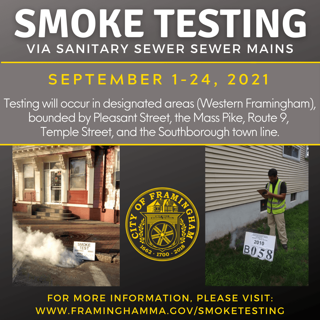 Framingham News - Framingham Sewer Smoke Testing begins September 1st, 2021